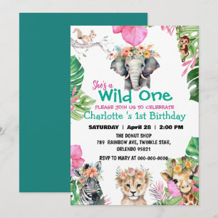 Wild One Safari oerwoud 1e Dieren Verjaardagsmeisj Kaart