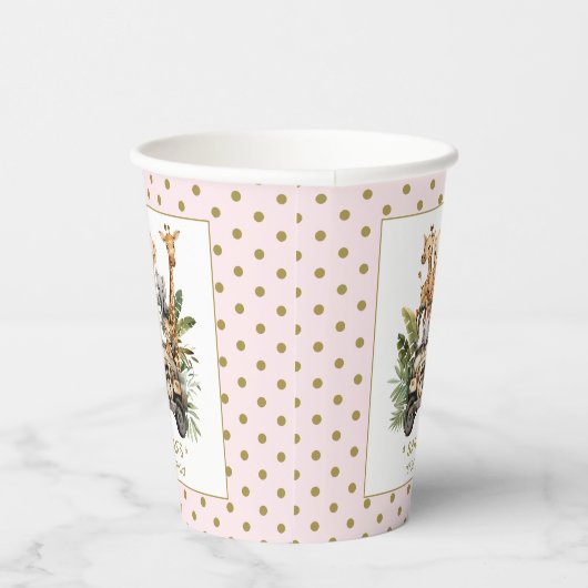 Wild One Safari Oerwoud 1e eerste verjaardag roze Papieren Bekers (Rechts)