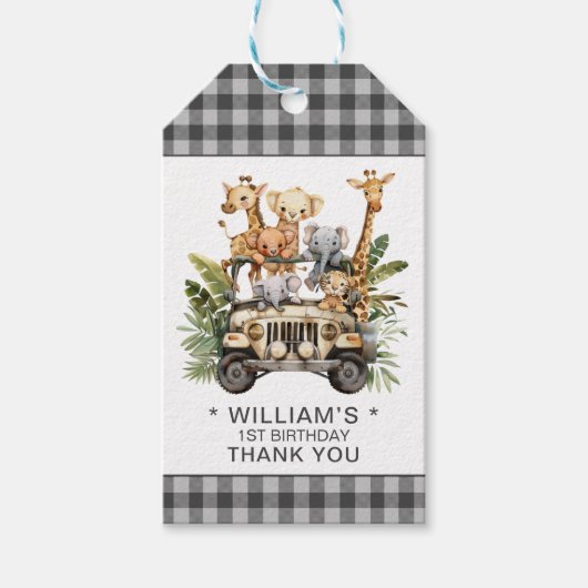 Wild One Safari Oerwoud 1e Verjaardag Bedankt Cadeaulabel (Voorkant)