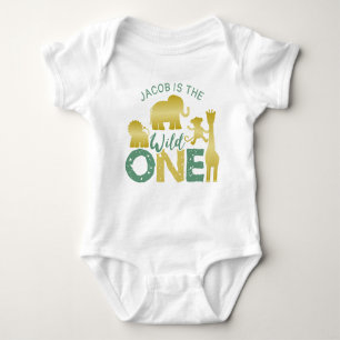 Wild One Safari Oerwoud 1e Verjaardag Gold Green Romper