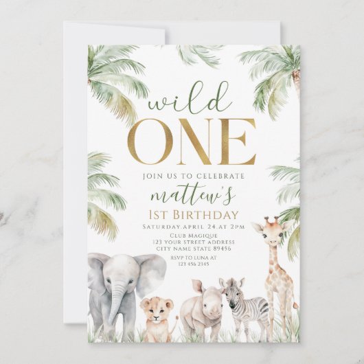 Wild One Safari Oerwoud 1e verjaardag Kaart (Voorkant)