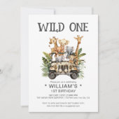 Wild One Safari Oerwoud 1e Verjaardag Kaart (Voorkant)
