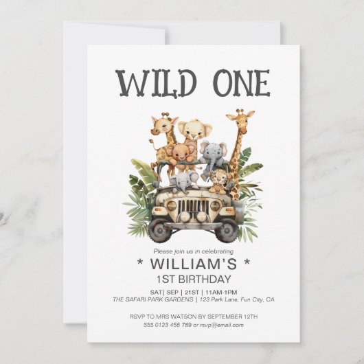 Wild One Safari Oerwoud 1e Verjaardag Kaart (Voorkant)