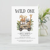 Wild One Safari Oerwoud 1e Verjaardag Kaart (Staand voorkant)