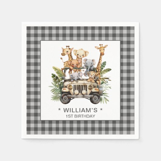 Wild One Safari Oerwoud 1e Verjaardag Servet (Voorkant)