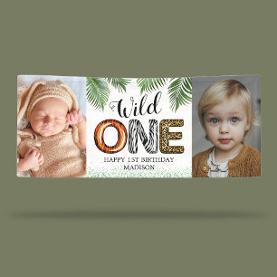 Wild One Safari Oerwoud 1st Birthday Foto Spandoek