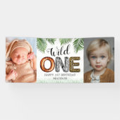 Wild One Safari Oerwoud 1st Birthday Foto Spandoek (Horizontaal)