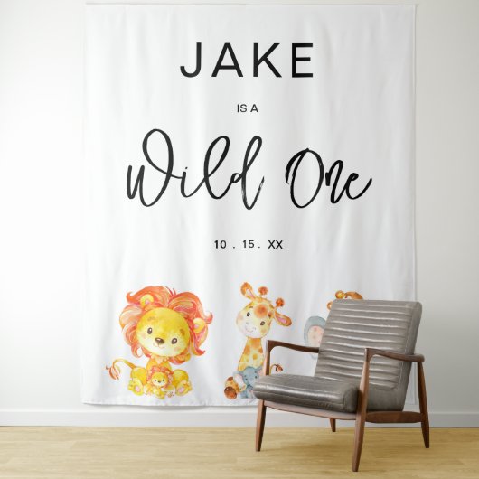 Wild One Safari Oerwoud 1st Birthday Party - achte Wandkleed (In situ)