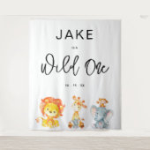 Wild One Safari Oerwoud 1st Birthday Party - achte Wandkleed (Voorkant)
