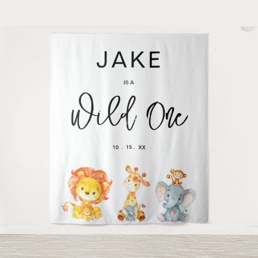 Wild One Safari Oerwoud 1st Birthday Party - achte Wandkleed (Voorkant)