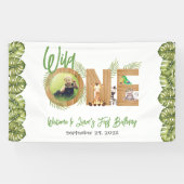 Wild One Safari Oerwoud Animals 1e Verjaardag Foto Spandoek (Horizontaal)