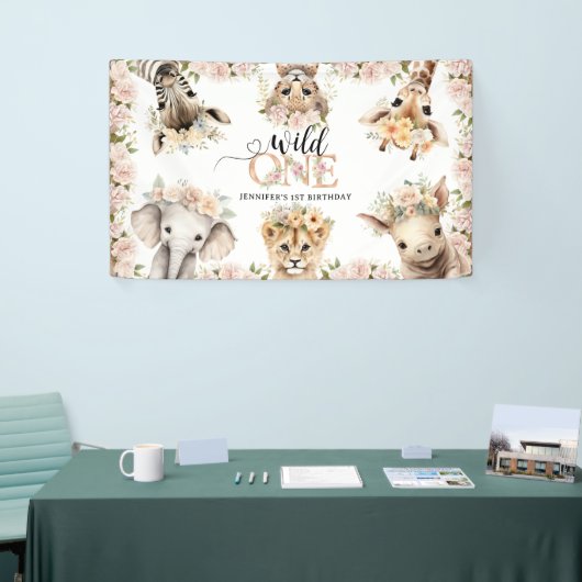 Wild ONE Safari Oerwoud Animals 1e verjaardagsfees Spandoek (Beurs)