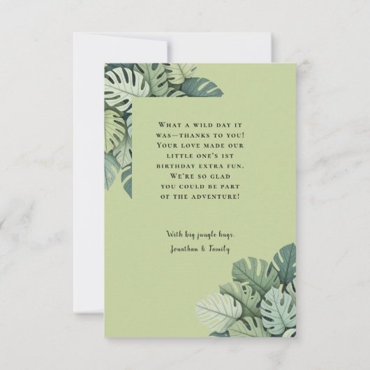 Wild One Safari Oerwoud Animals 1ste verjaardag Bedankkaart (Achterkant)