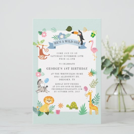 Wild One Safari Oerwoud Animals 1ste verjaardag Briefpapier (Staand voorkant)