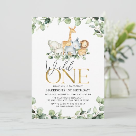 Wild One Safari Oerwoud Animals 1ste verjaardag Kaart (Staand voorkant)