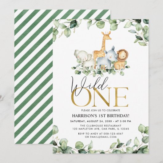 Wild One Safari Oerwoud Animals 1ste verjaardag Kaart (Voorkant / Achterkant)