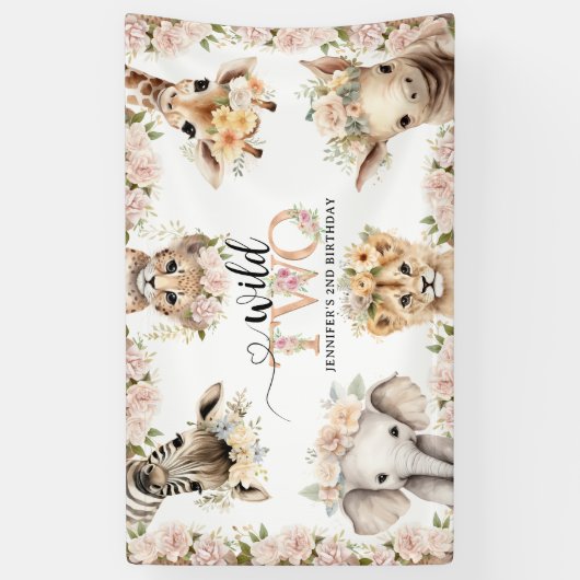 Wild ONE Safari Oerwoud Animals 2e verjaardagsfees Spandoek (Verticaal)