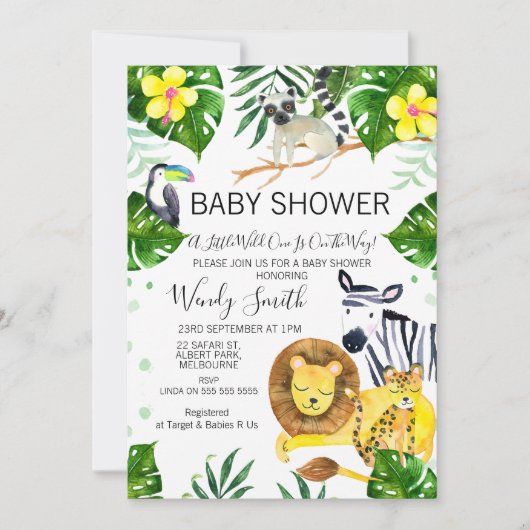 Wild One Safari oerwoud Animals Baby shower Kaart (Voorkant)