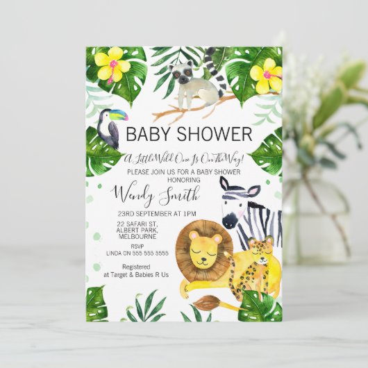 Wild One Safari oerwoud Animals Baby shower Kaart (Staand voorkant)
