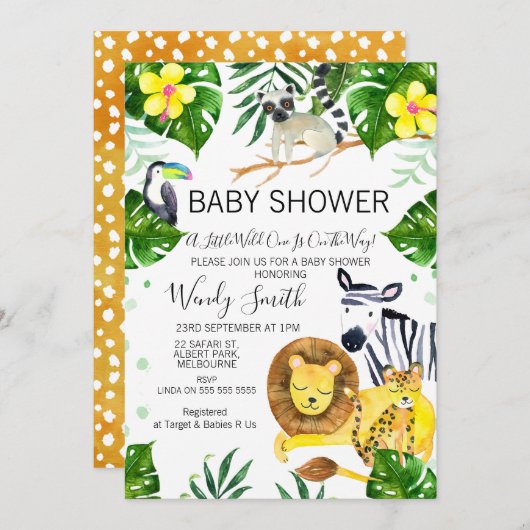 Wild One Safari oerwoud Animals Baby shower Kaart (Voorkant / Achterkant)