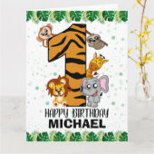 Wild One Safari Oerwoud Animals eerste verjaardag Kaart (Gele Bloem)