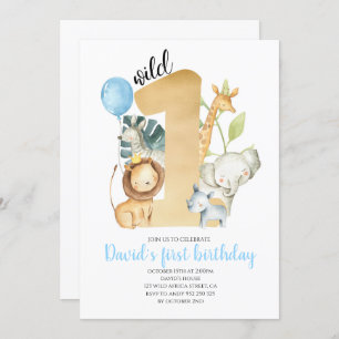 Wild One Safari Oerwoud Animals Gold Greenery Cute Kaart