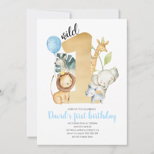 Wild One Safari Oerwoud Animals Gold Greenery Scha Kaart (Voorkant)
