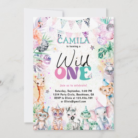 Wild One Safari Oerwoud Animals Verjaardag Kaart (Voorkant)