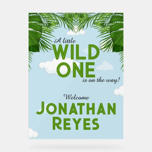 Wild One Safari Oerwoud Baby shower Acryl Bord (Voorkant)