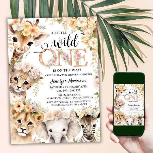 Wild One Safari Oerwoud Baby shower Kaart