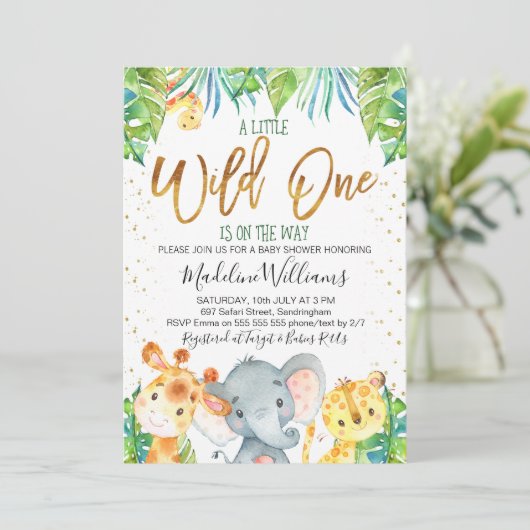 Wild One Safari Oerwoud Baby shower uitnodiging (Staand voorkant)