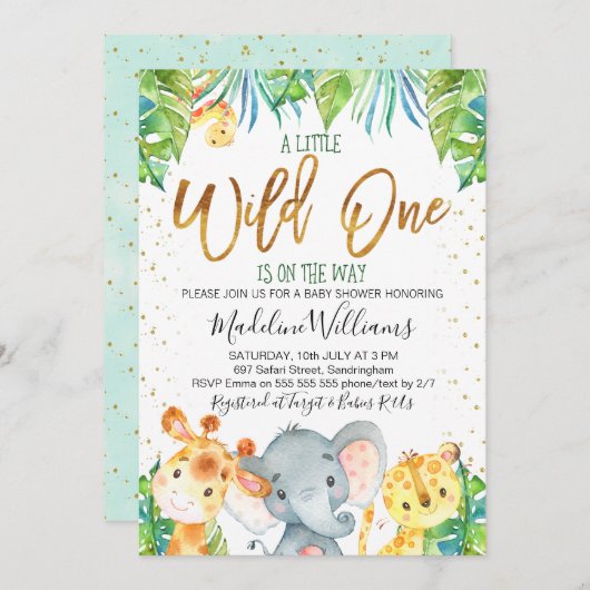 Wild One Safari Oerwoud Baby shower uitnodiging (Voorkant / Achterkant)