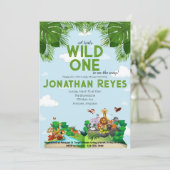Wild One Safari Oerwoud Baby shower uitnodiging (Staand voorkant)