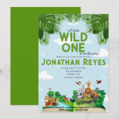 Wild One Safari Oerwoud Baby shower uitnodiging (Voorkant / Achterkant)