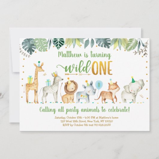 Wild One Safari Oerwoud Birthday Kaart (Voorkant)