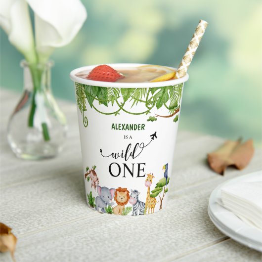 Wild One Safari Oerwoud Birthday Papieren Bekers (Insitu)