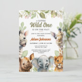 Wild One Safari Oerwoud Bloemen Baby shower Kaart (Staand voorkant)