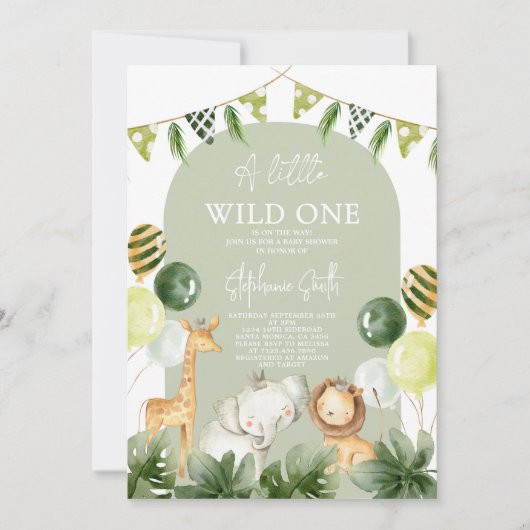 Wild One Safari Oerwoud Boy Baby shower Invitation Kaart (Voorkant)