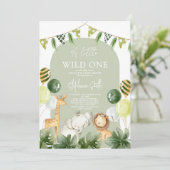 Wild One Safari Oerwoud Boy Baby shower Invitation Kaart (Staand voorkant)