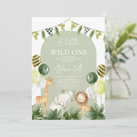 Wild One Safari Oerwoud Boy Baby shower Invitation Kaart (Staand voorkant)