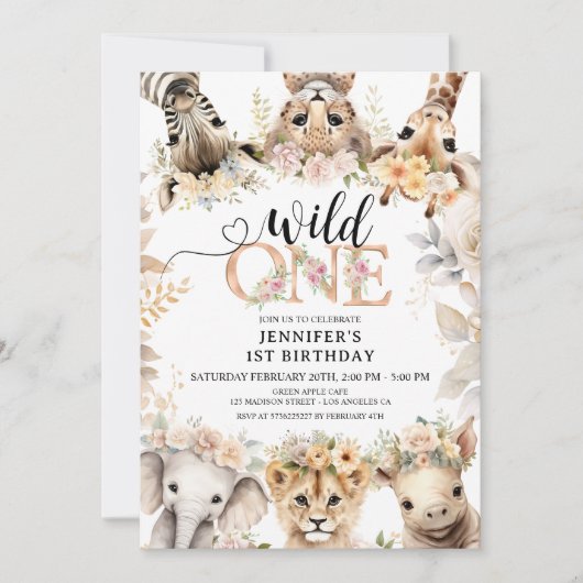 Wild ONE | Safari Oerwoud Dieren 1e Verjaardag Mei Kaart (Voorkant)