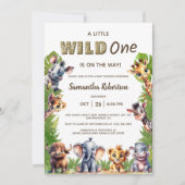 Wild one Safari Oerwoud Dieren Baby shower Kaart (Voorkant)