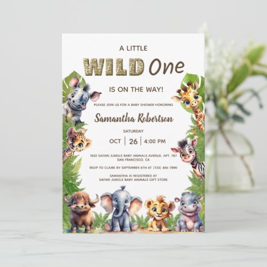 Wild one Safari Oerwoud Dieren Baby shower Kaart (Staand voorkant)