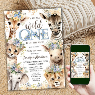 Wild One Safari Oerwoud Dieren Jongen Baby shower Kaart