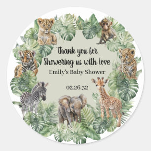 Wild One Safari Oerwoud Dieren Jongen Baby shower Ronde Sticker