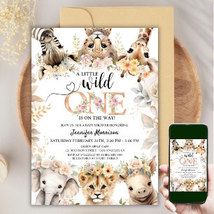 Wild One Safari Oerwoud Dieren Meisje Baby shower Kaart