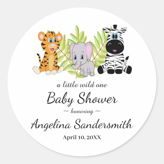 Wild One Safari Oerwoud Dieren Schattige Baby show Ronde Sticker (Voorkant)