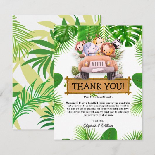 Wild One Safari OERWOUD Dieren Verjaardag Bedankkaart (Voorkant / Achterkant)