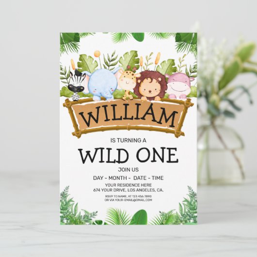 Wild One Safari OERWOUD Dieren Verjaardagsfoto Kaart (Staand voorkant)