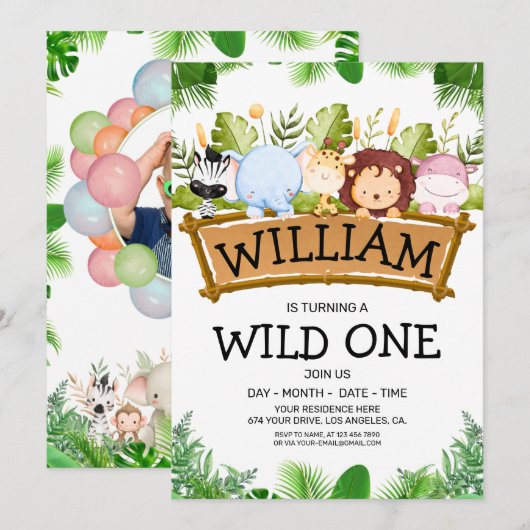 Wild One Safari OERWOUD Dieren Verjaardagsfoto Kaart (Voorkant / Achterkant)